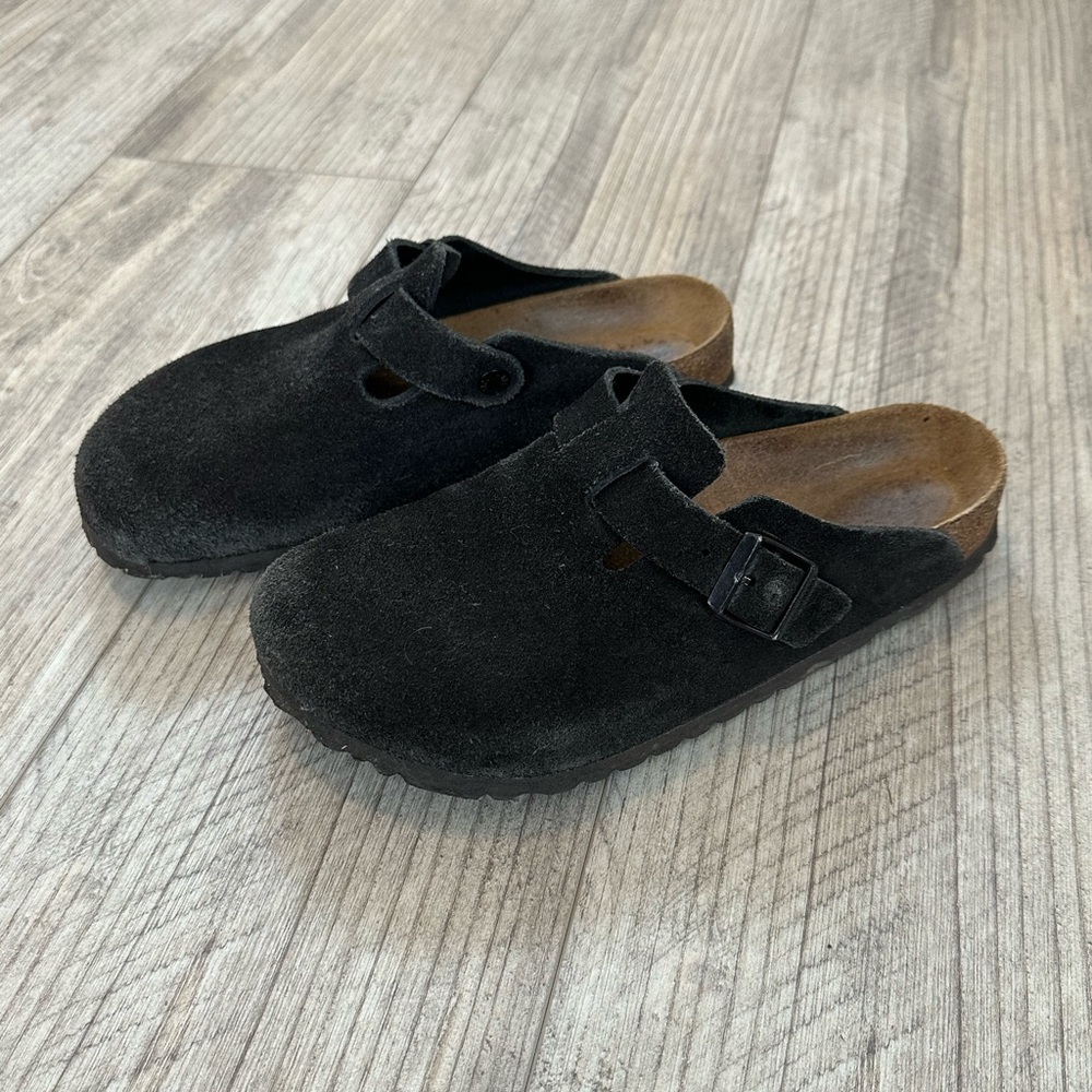 Birkenstock Boston Black Suede Leather Clogs Mules Slip On Shoes